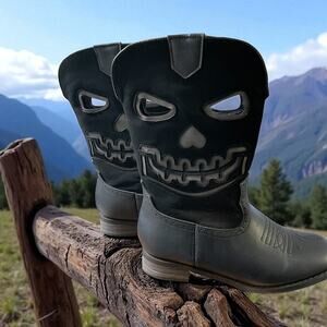 PandaNinjia Black Big Kid Cowboy Ankle Boots Shoes Size 4 Western 10" high